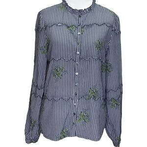 Dolan Striped Vine Leaves Button Up Blouse XS NWT